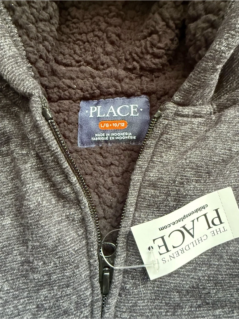 The Children’s Place Boys' L(10/12) Black Hooded Zip Sweater Sherpa Lining NWT